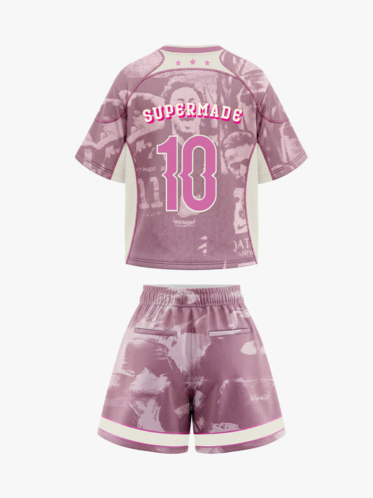 Retro Print Pink Custom Jersey Set