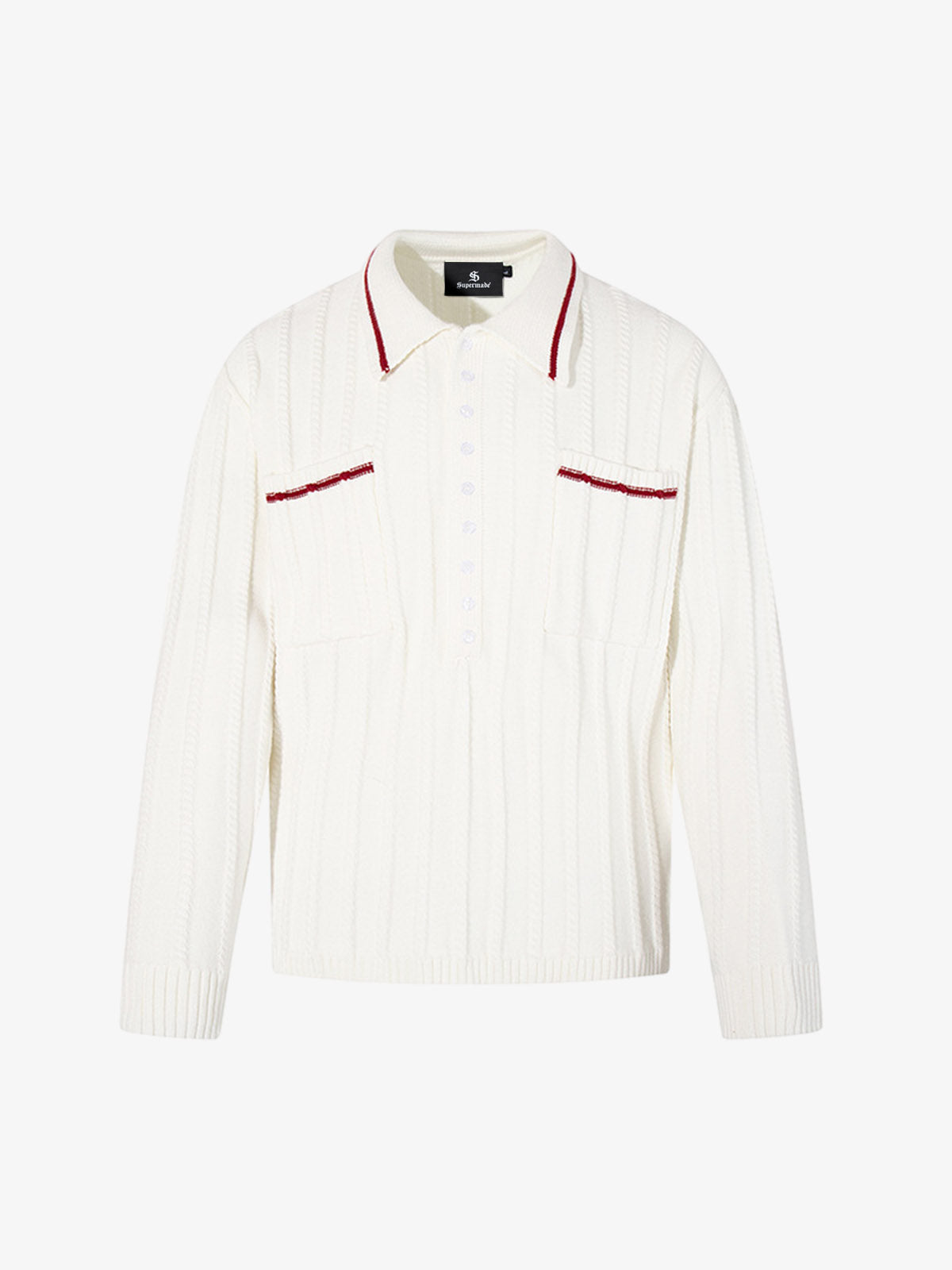 Retro Contrast Trim Ribbed Knit Polo Sweater 