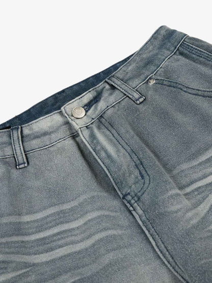 High-Waisted Wide-Leg Denim Pants with Asymmetric Wrap Design 