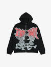 Retro Gothic Print Rhinestone Zip-Up Hoodie 