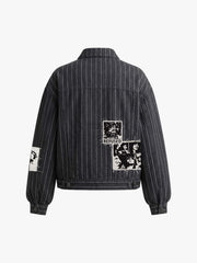 Vintage Pinstripe Patchwork Baggy Denim Set 