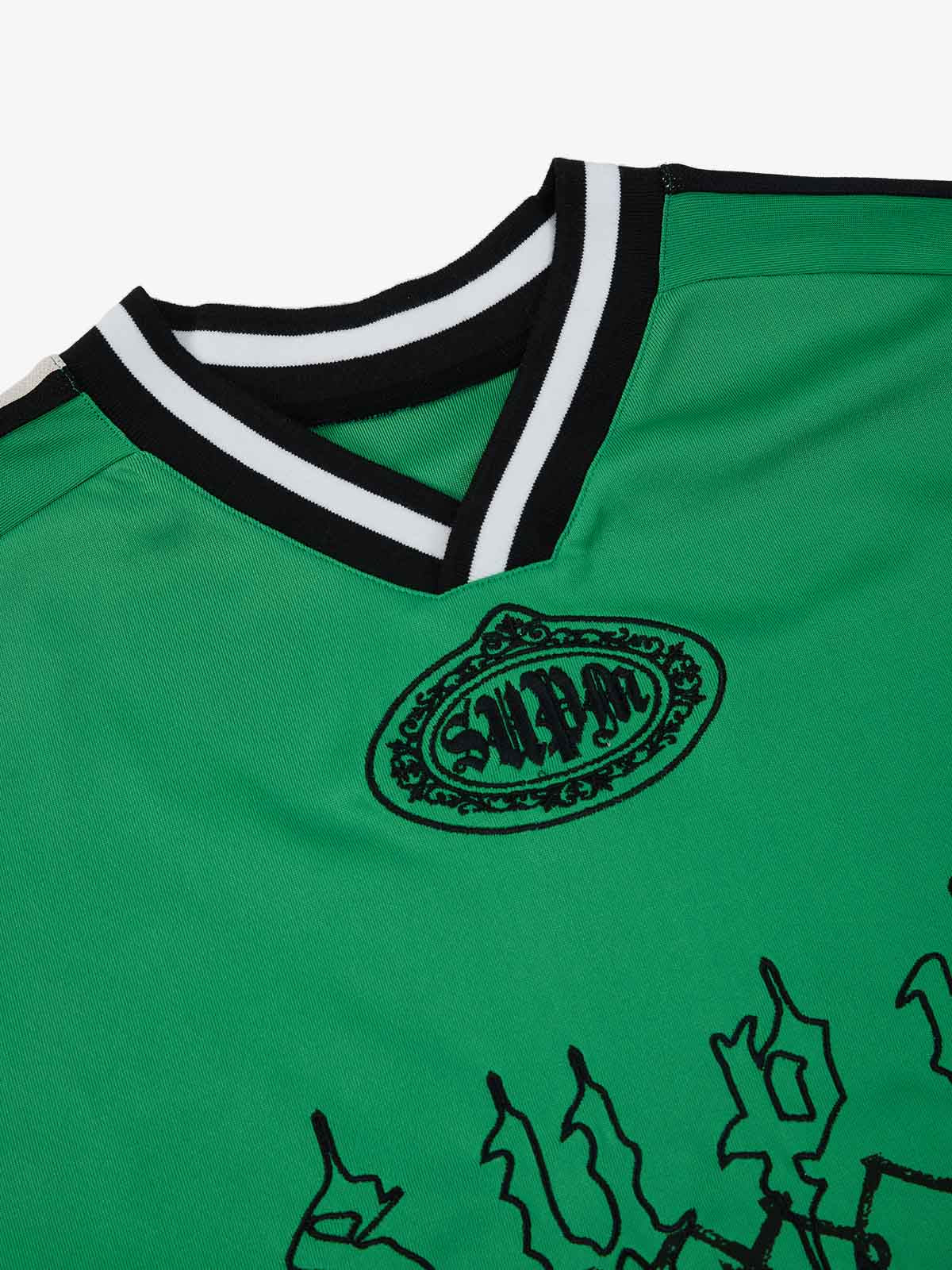 Supermade Color-Blocked V-Neck Embroidered Jersey Short-Sleeved 