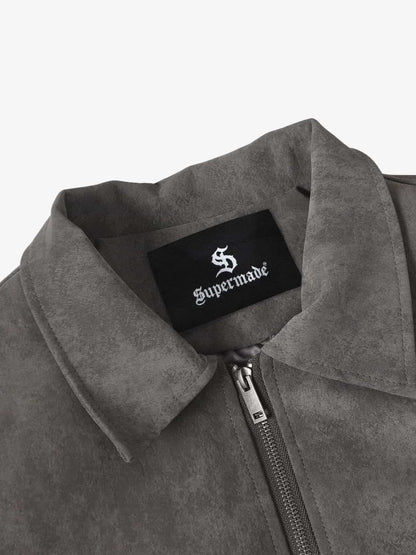 Retro Suede Texture Zip-Up Bomber Jacket 