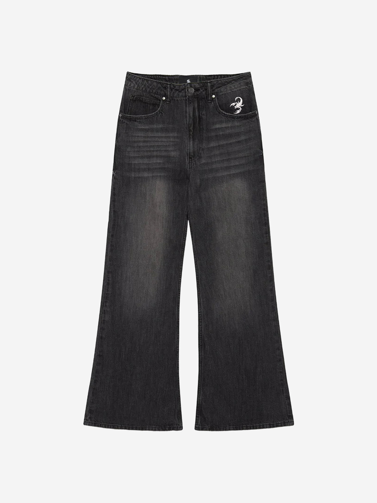 Scorpion Embroidered Appliqué Micro-Flare Jeans