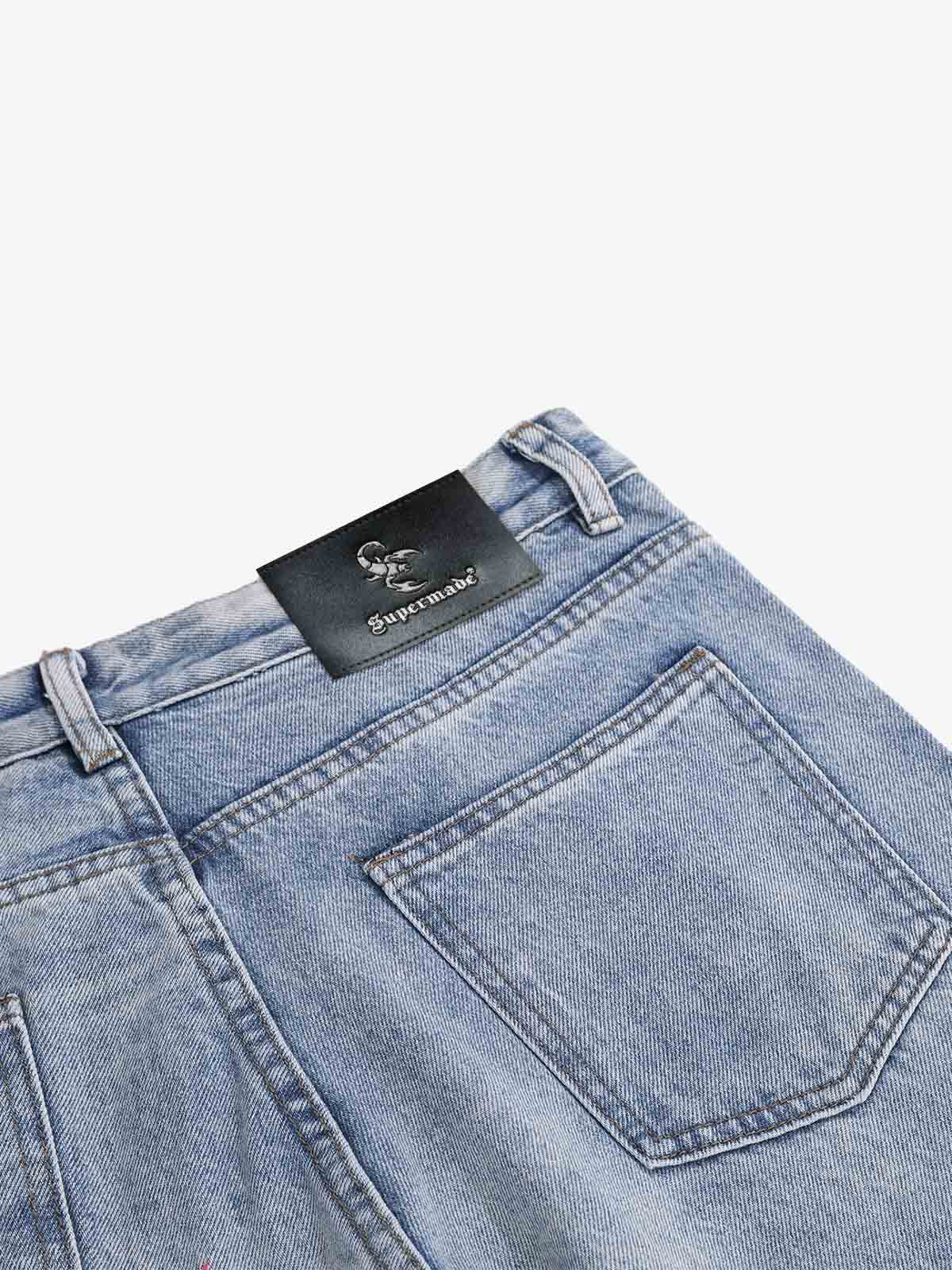 Pink Letter Embroidered Curved-Seam Jeans