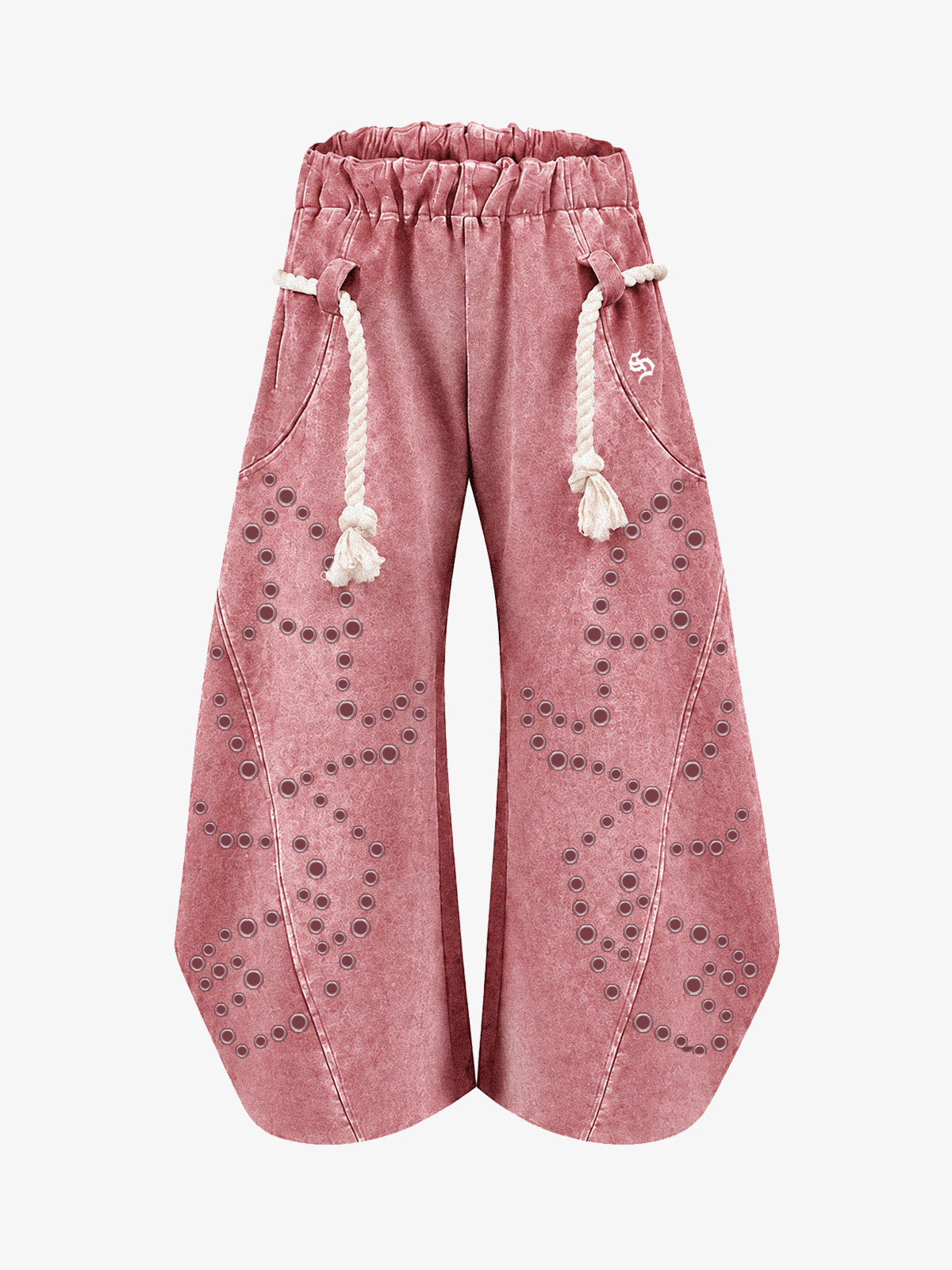 Washed Eyelet Distressed Hoodie & Curved-Leg Sweatpants Set