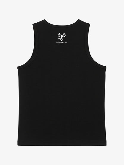 Cotton-blend black, white and gray vest with scorpion embroidered logo and deformed logo print 