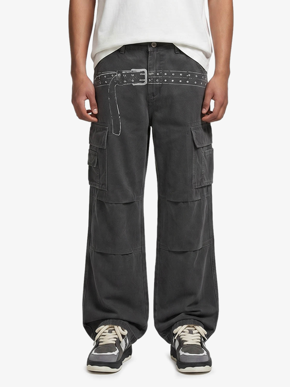 Vintage Belt Print Cargo Pants