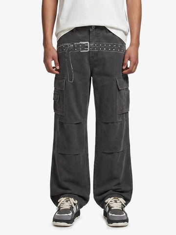 Vintage Belt Print Cargo Pants
