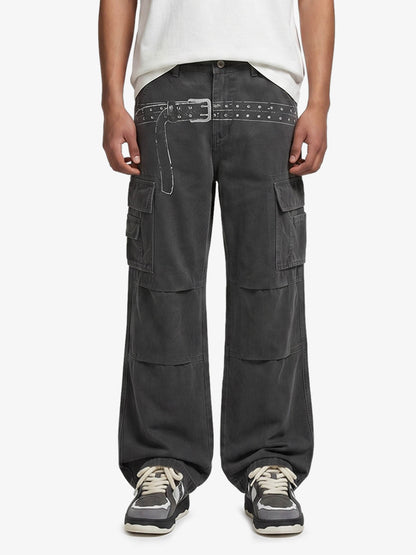Vintage Belt Print Cargo Pants