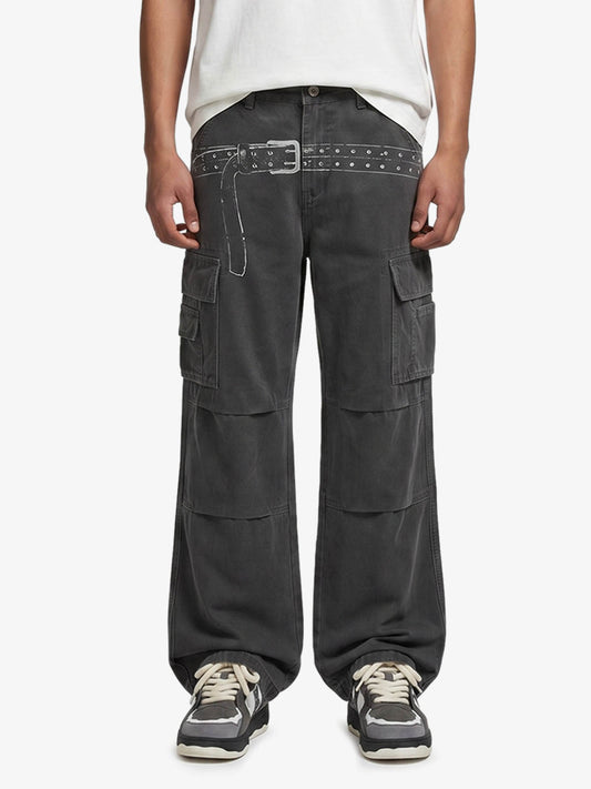 Pantaloni cargo con stampa vintage a cintura