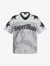 Mesh V-Neck SuperMade Graphic T-Shirt with Star Print and Transparent Overlay 