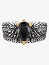 Sterling Silver Black Onyx Wing Ring with Gold Accents - Vintage Statement Jewelry for Women 