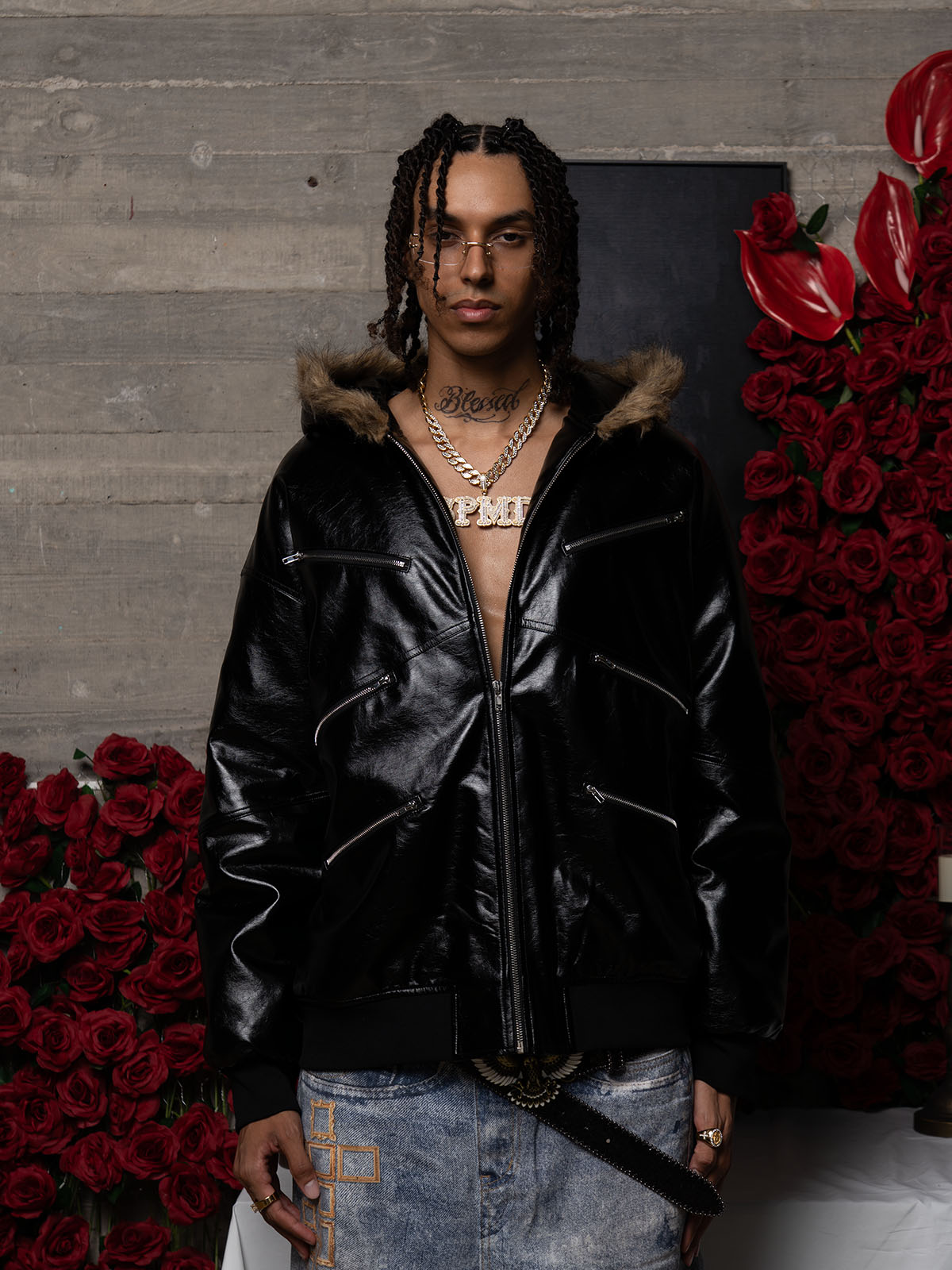 Multi-Zip Fur Hooded Leather Jacket 