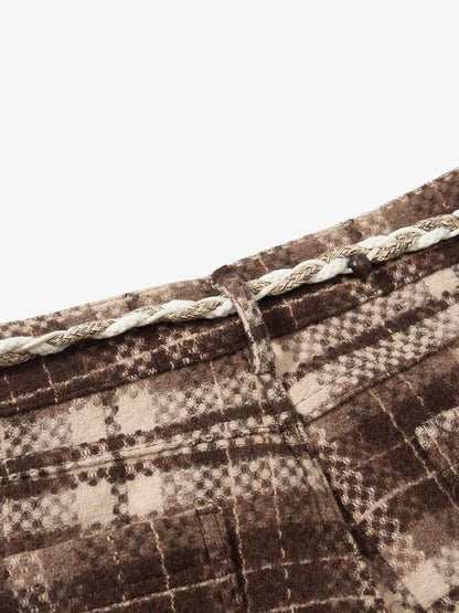 Plaid Fleece Baggy Cargo Pants 