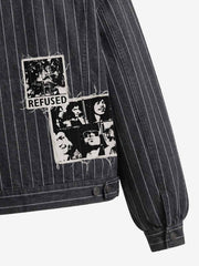 Vintage Pinstripe Patchwork Baggy Denim Set 