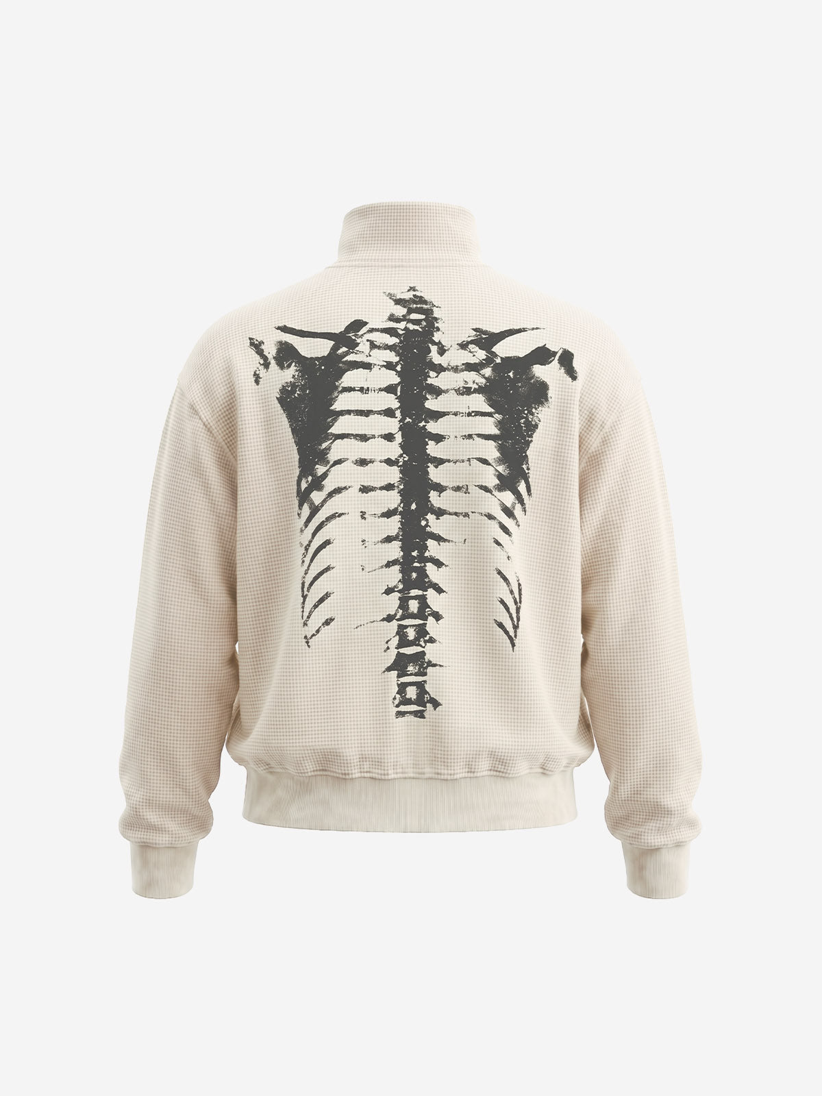 Skull Graphic Waffle Double-Zip Stand-Collar Sweatshirt