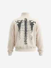 Skull Graphic Waffle Double-Zip Stand-Collar Sweatshirt