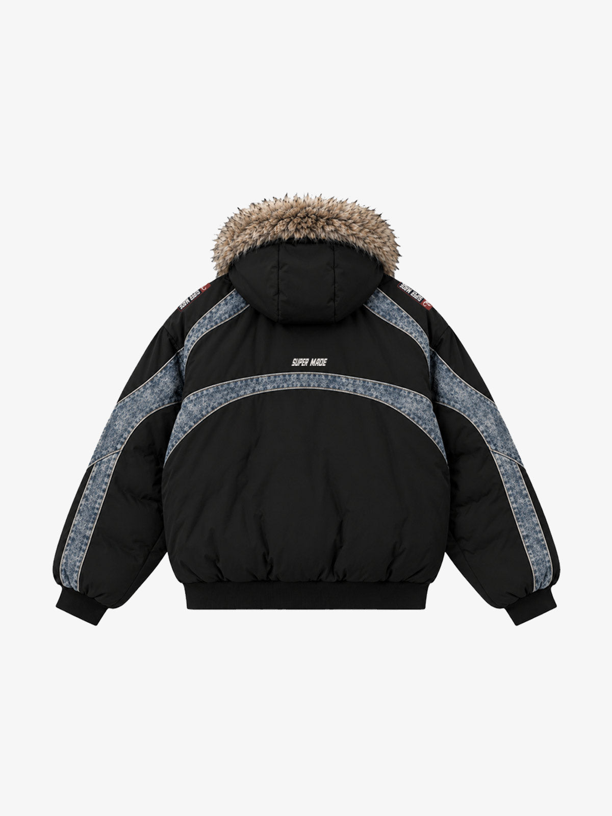 Denim Panel Hooded Padded Coats