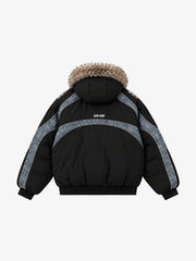 Denim Panel Hooded Padded Coats