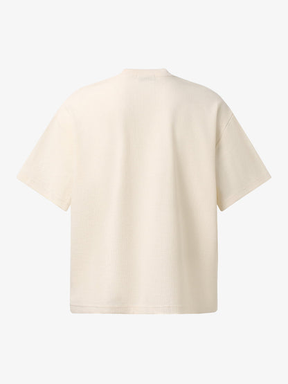 Cotton Waffle Knit Graphic T-Shirt with Moon Landing Print and Lion Design 