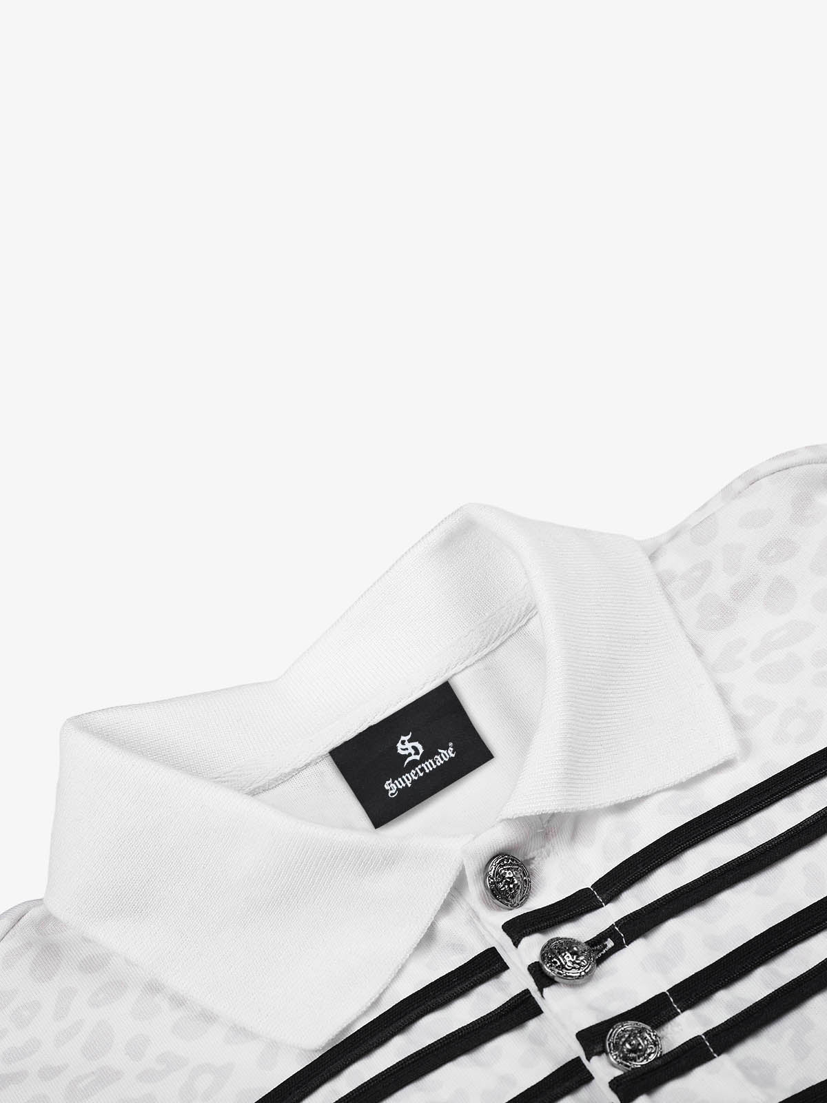Leopard Graphic Chinese Knot-Button Long Sleeve Polo