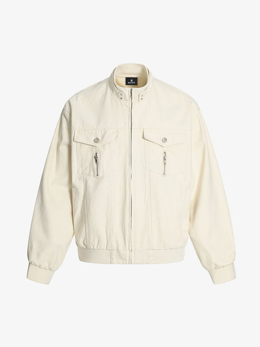 Structured Utility Stand Collar Zip Up Jacket