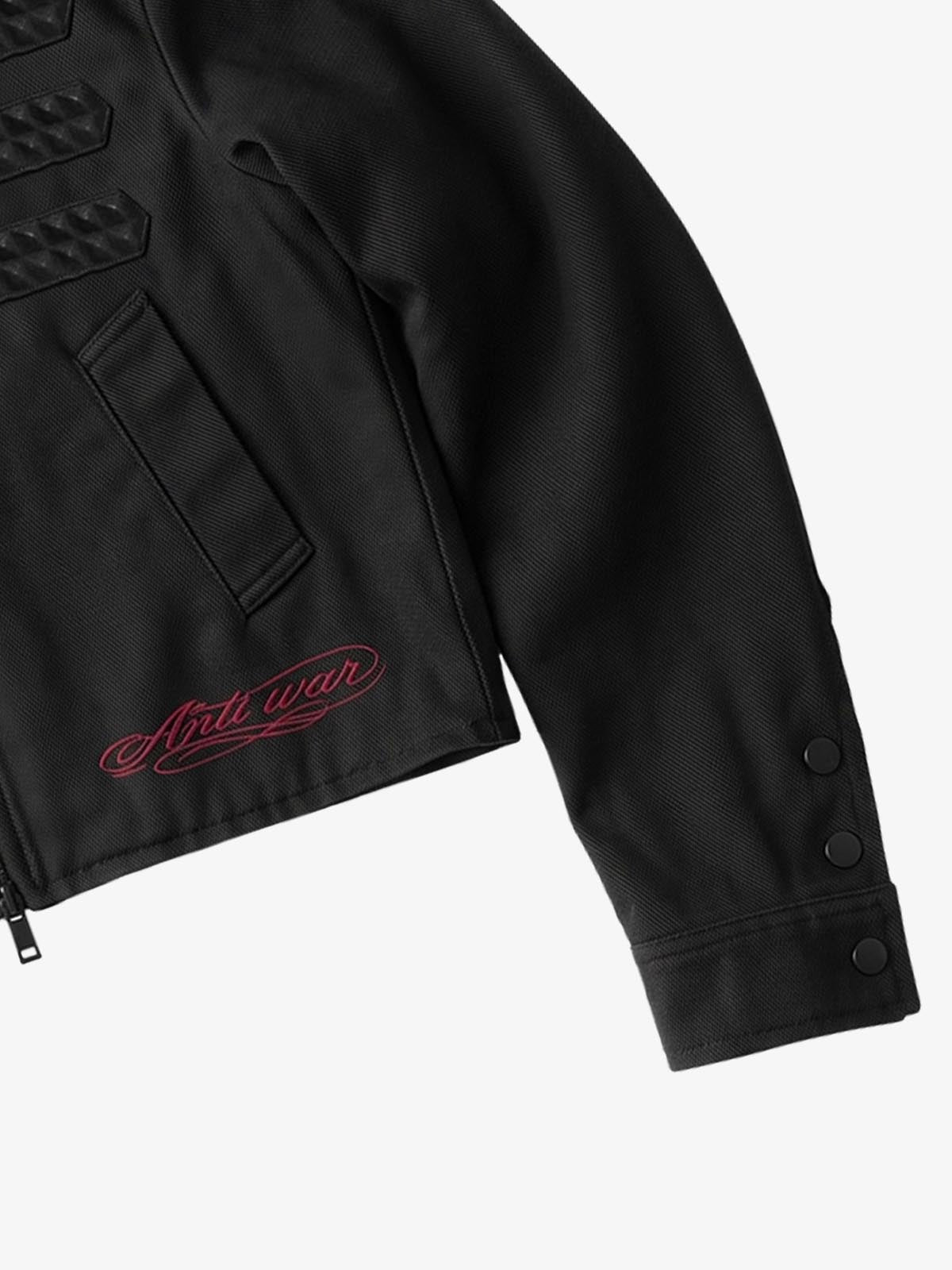 Embossed Stud Patch Cropped Napoleon Jacket
