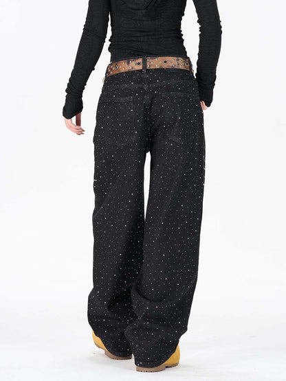 Star Rhinestone Embellished Baggy Jeans 