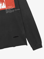 Devil Graphic Rhinestone Distressed Color Block Long Sleeve Top