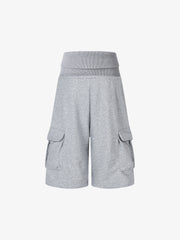 Short cargo en polaire, taille haute, jambes larges, coupe ample, style streetwear