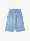 Light Blue Denim Wide-Leg Bermuda Shorts for Women High Waist Relaxed Fit Summer Casual Pants 