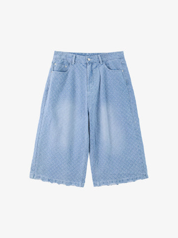 Vintage Distressed Textured Ripped Wide Leg Denim Jorts 