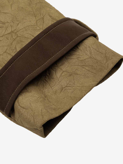 Textured Faux Leather Stand Collar Metal Buckle Jacket