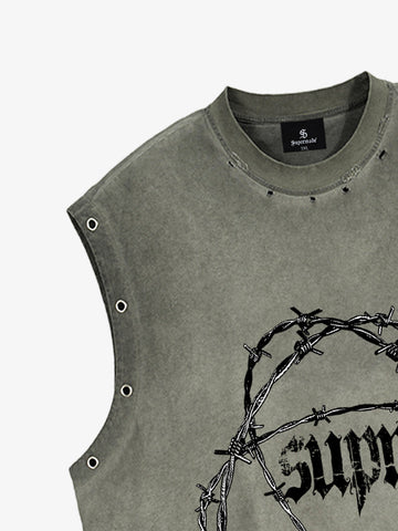 Barbed Wire Chain Graphic Sleeveless Vest 