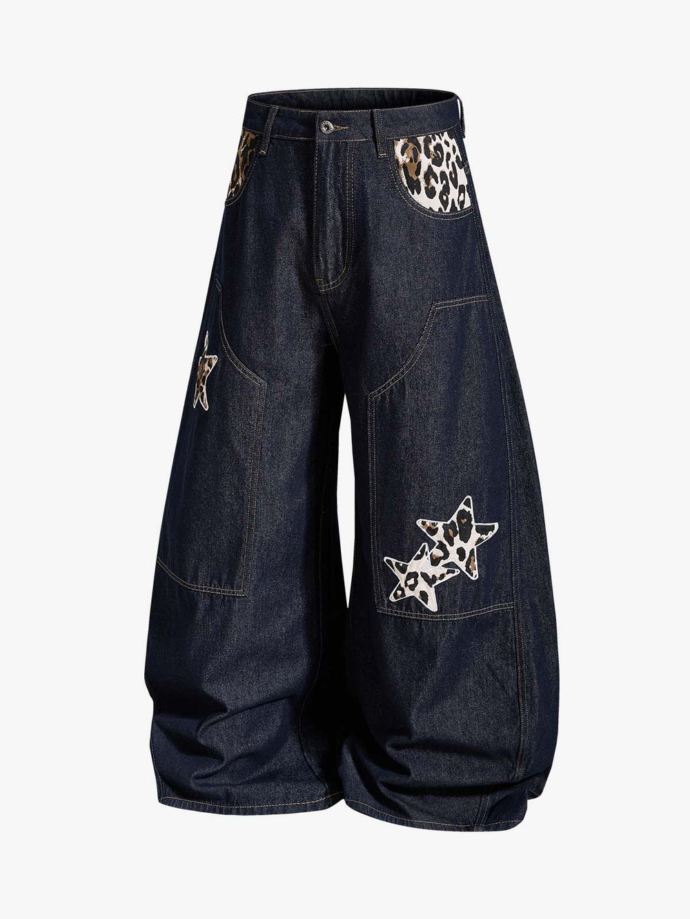 Jeans holgados de mezclilla cruda Thesupermade con bordado de estrella y leopardo.