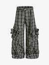 Retro-Cargohose mit Karomuster und Schnürung