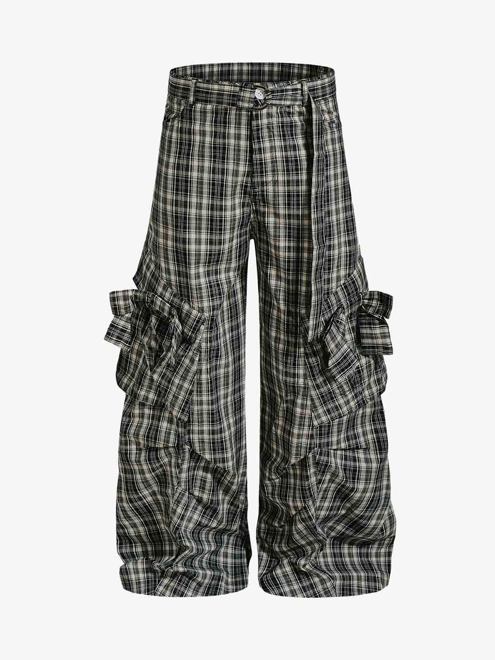 Retro Plaid Lace-Up Cargo Pants 