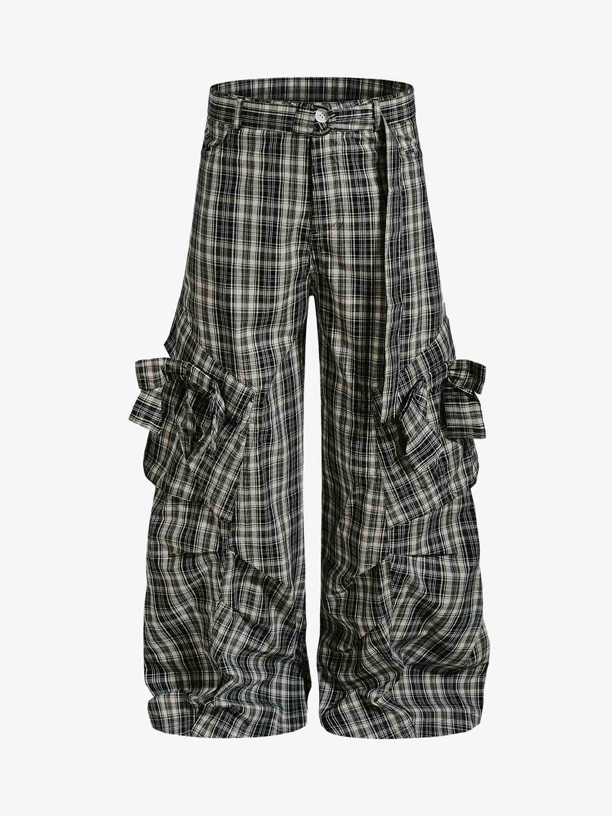 Retro Plaid Lace-Up Cargo Pants 