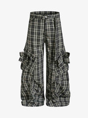Retro Plaid Lace-Up Cargo Pants 