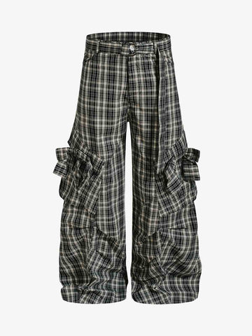 Retro Plaid Lace-Up Cargo Pants 