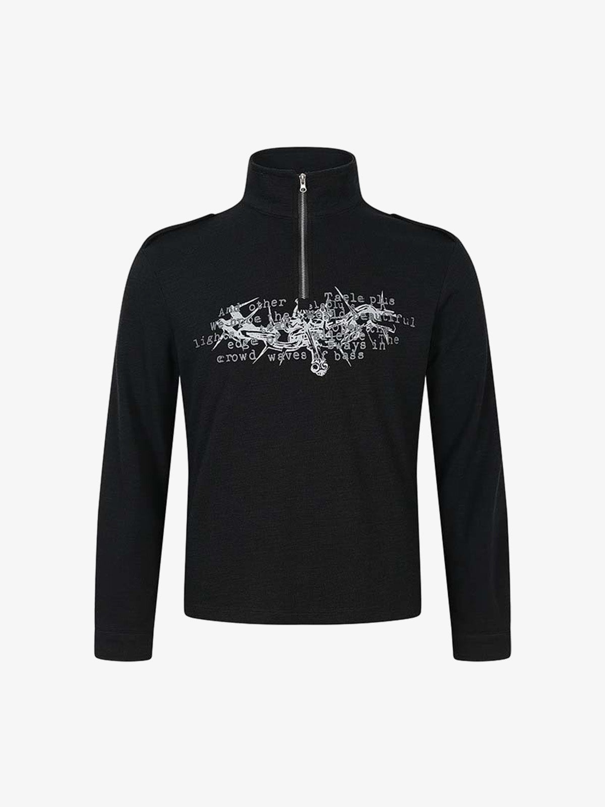 Letter Graphic Half-Zip Stand-Collar Long Sleeve Tee