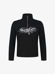 Letter Graphic Half-Zip Stand-Collar Long Sleeve Tee