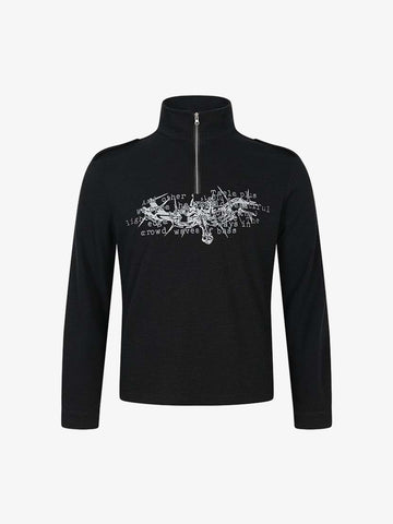 Letter Graphic Half-Zip Stand-Collar Long Sleeve Tee