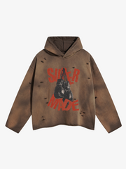 Washed Distressed Ripped Graphic Hoodie