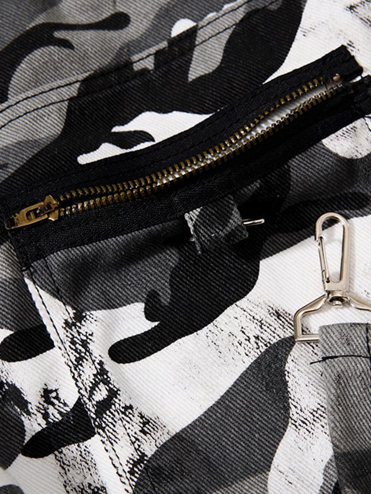 Camo Patchwork Eyelet Strap Flared Jeans
