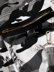 Camo Patchwork Eyelet Strap Flared Jeans
