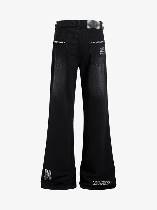 Punk Rock Studded Distressed Flare Jeans