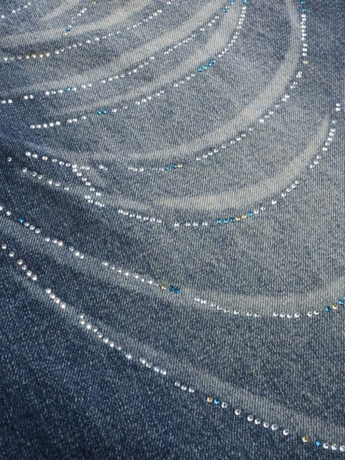 Butterfly Rhinestone Whiskered Curved-Leg Jeans