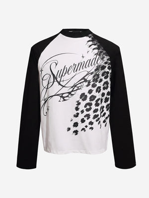 Leopard Patchwork Letter Graphic Long Sleeve Tee
